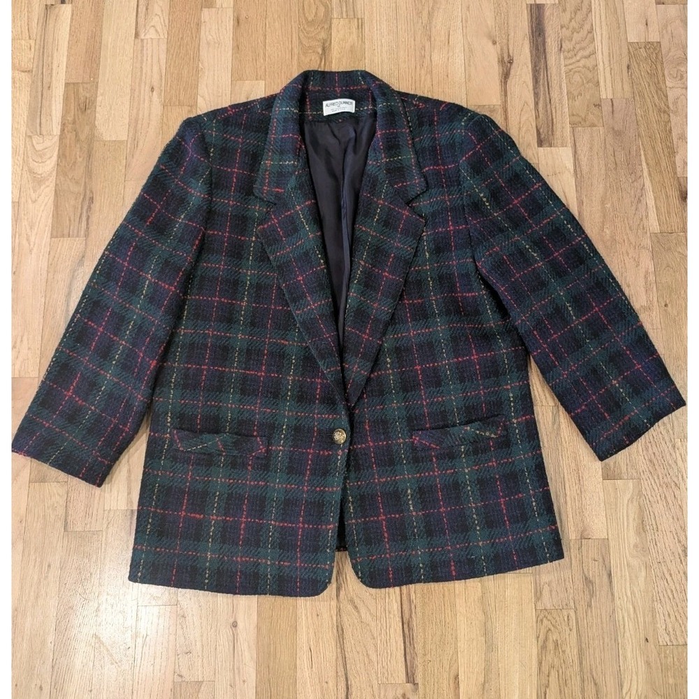 ALFRED DUNNER Navy Green Red Plaid Wool Jacket Blazer Womens XL VTG